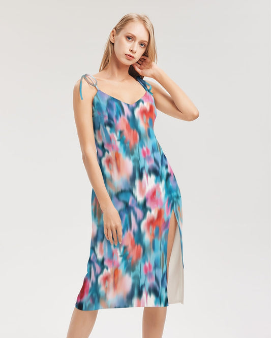 lIVING RELEVANT Women's All-Over Print Tie Strap Split Dress