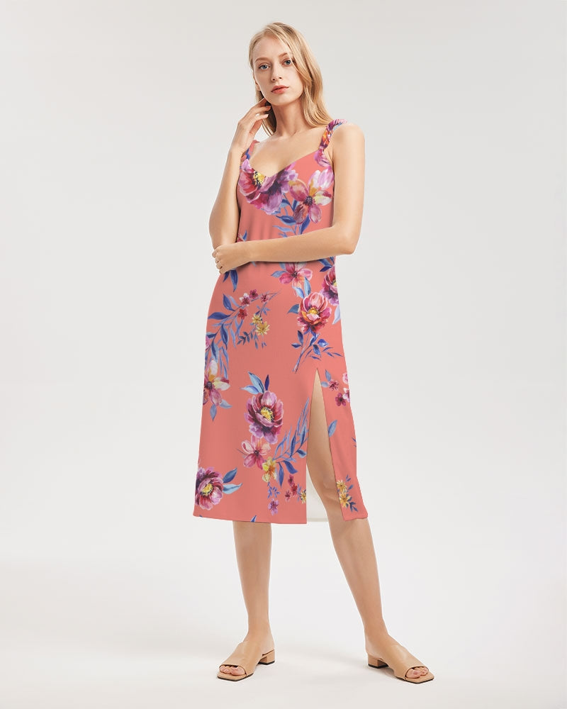 Flower Show Women's All-Over Print Tie Strap Split Dress