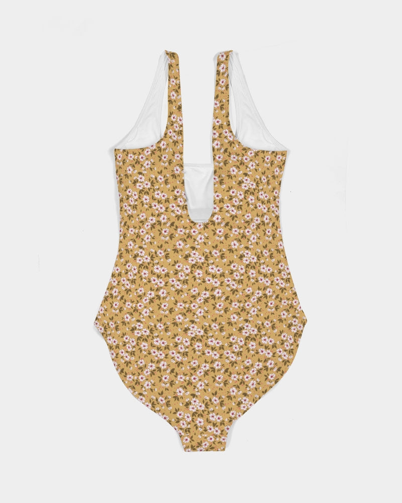 BROWN FLOWERS BLOOM TOO Women's All-Over Print One-Piece Swimsuit