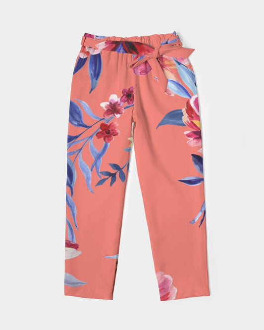 Flower Show Women's All-Over Print Belted Tapered Pants