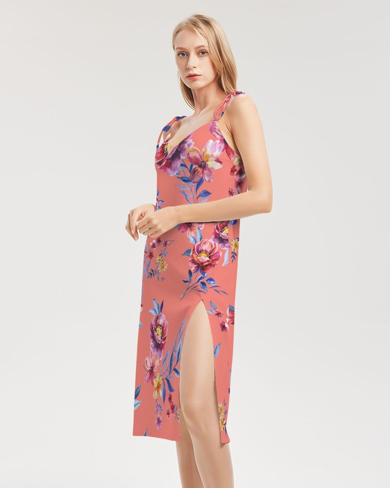 Flower Show Women's All-Over Print Tie Strap Split Dress