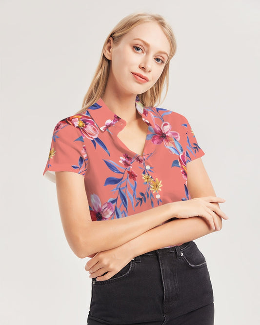 Flower Show Women's All-Over Print Short Sleeve Button Up