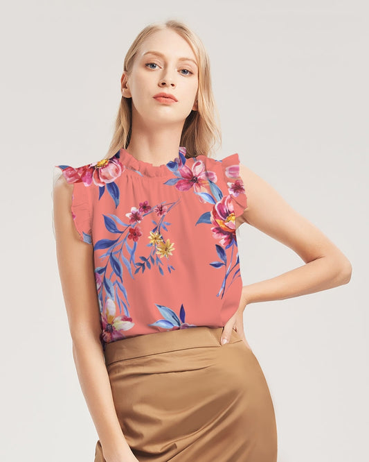 Flower Show Women's All-Over Print Ruffle Sleeve Top